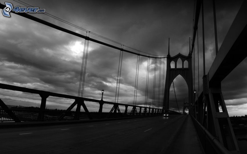 St. Johns Bridge, čiernobiela fotka