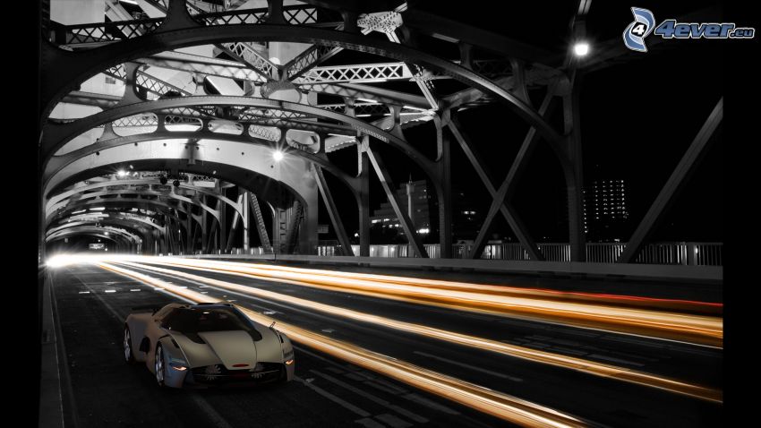 Tower Bridge, Sacramento, auto, noc, osvetlenie