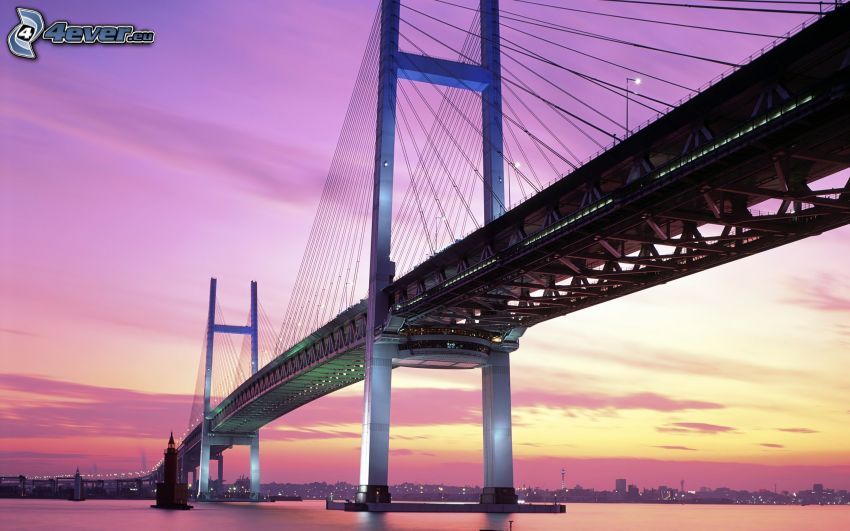 Yokohama Bay Bridge, fialová obloha