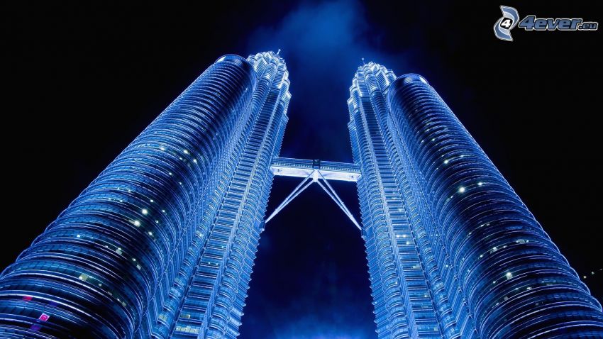 Petronas Towers, noc, mrakodrapy