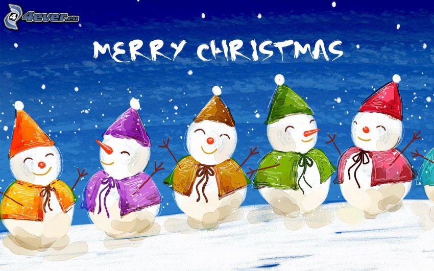 Merry Christmas, snehuliaci, kreslené