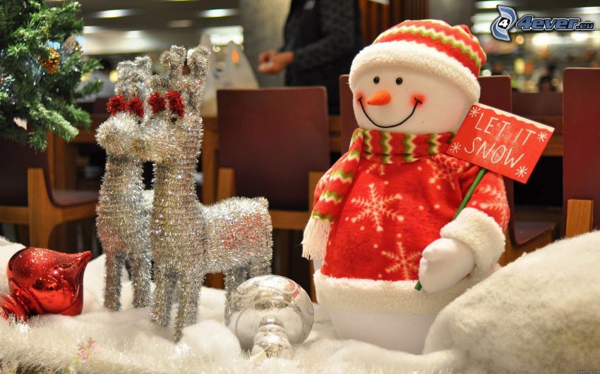 vianočná dekorácia, snehuliak, soby