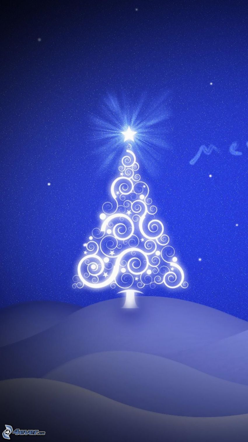 vianočný stromček, hviezda, modré pozadie