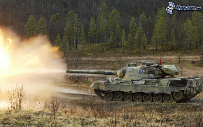 Leopard 1, tank, výstrel, les