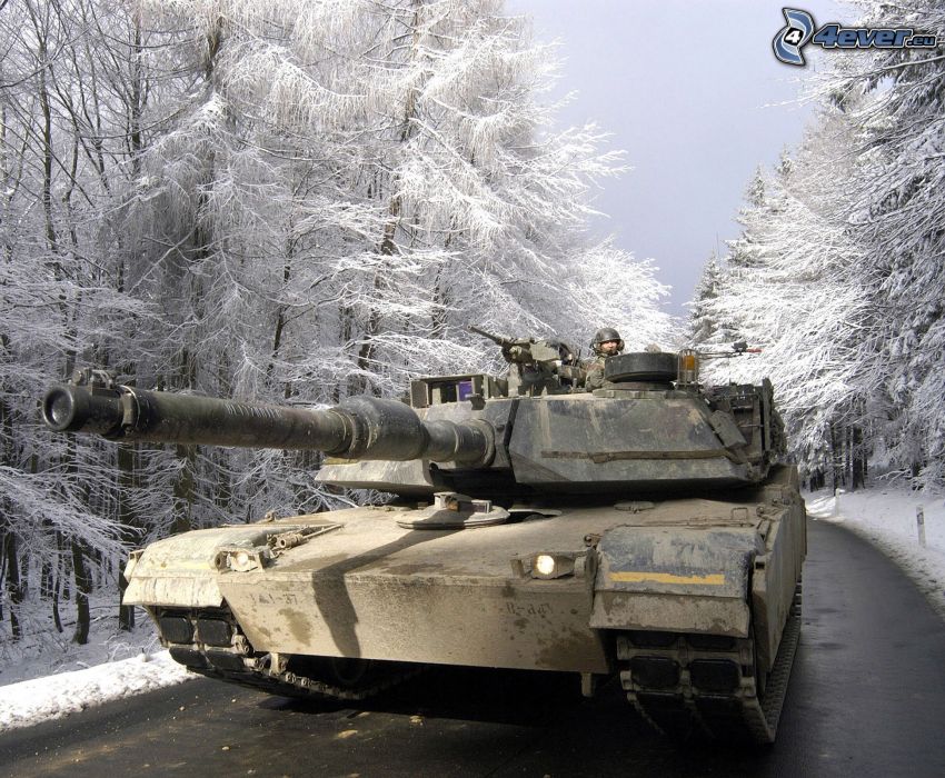 M1 Abrams, tank, zasnežený les