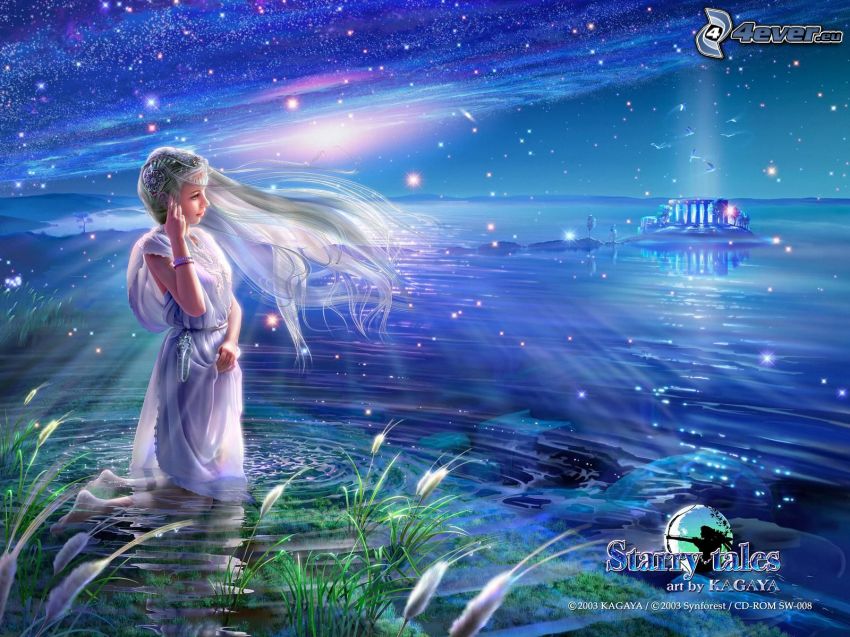 dievča pri jazere, hviezdy, Starry tales