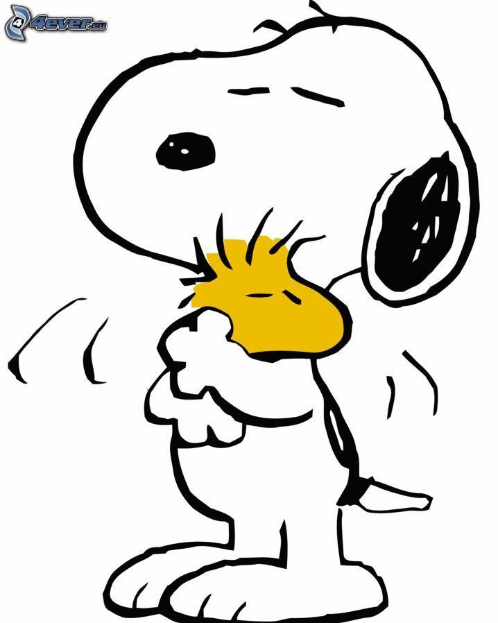 Snoopy, kreslený pes, kreslený vtáčik
