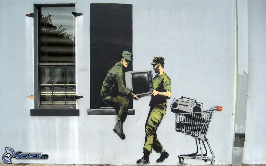 graffiti, televízor, okno, zlodeji