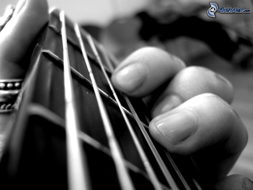gitara, struny, prsty, akord