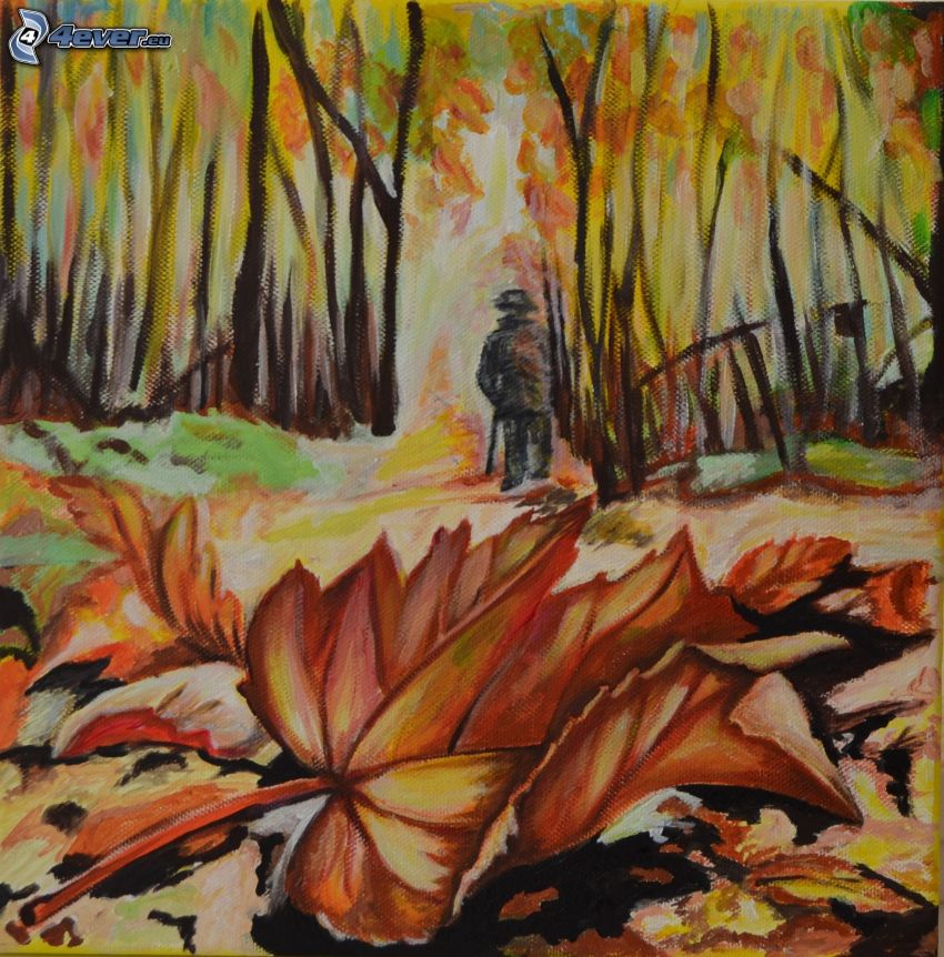 jesenný les, maľba