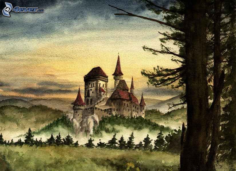 Karlštejn, hrad, kresba