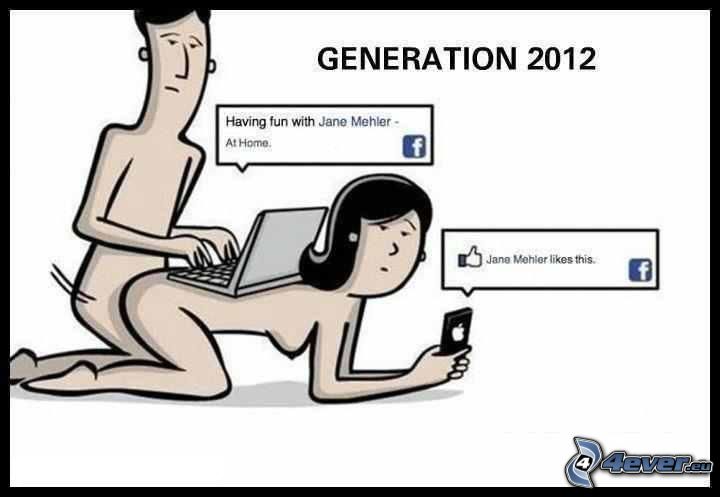 facebook, 2012, sex, muž a žena, notebook, mobil