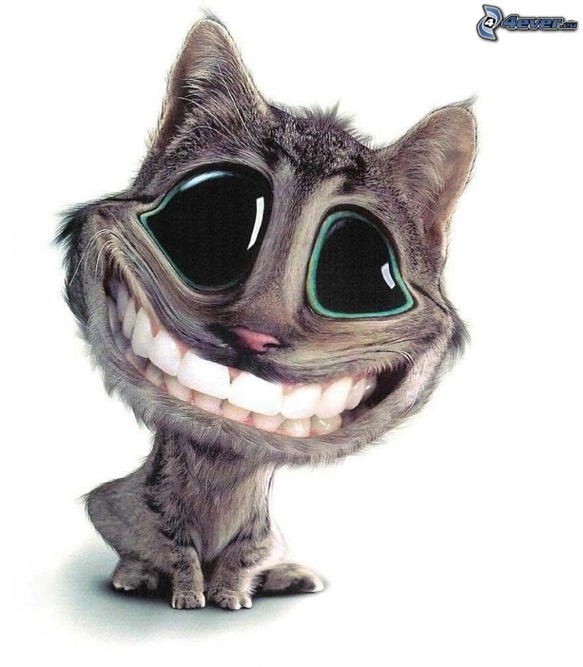 kreslená mačka, oči, úsmev