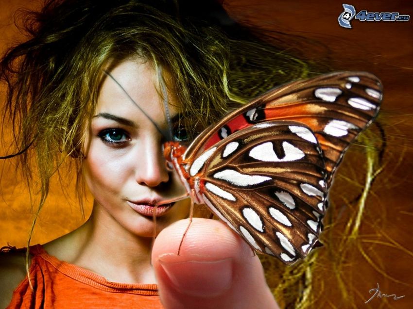 motýľ, prst, žena