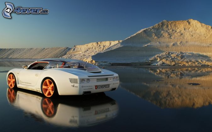 Ford , sports car , water , reflection , hill