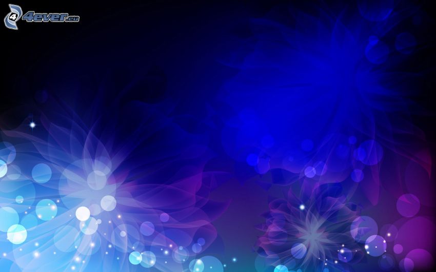 circles, digital flowers, blue background