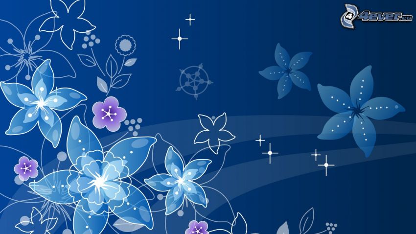 digital flowers, blue background