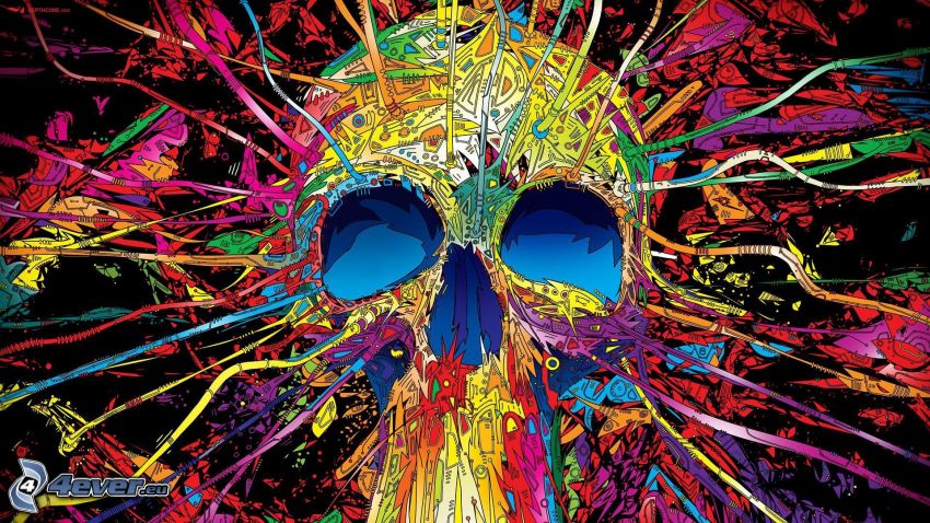 skull, colored lines