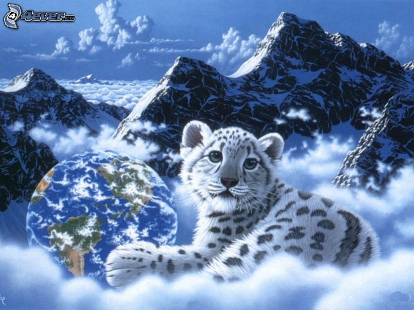 tiger, cub, mountains