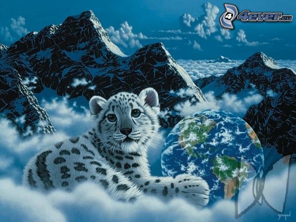 white tiger, Earth, mountains, clouds