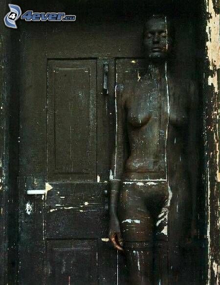 bodypainting, door, woman, masking