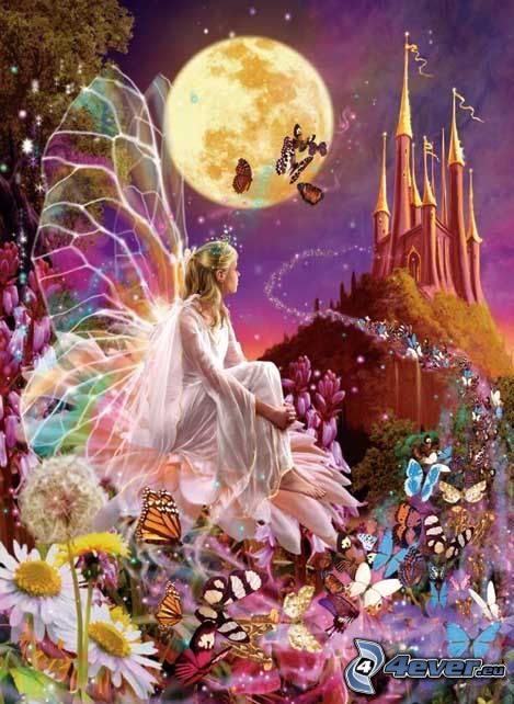 butterflies, fairy, castle