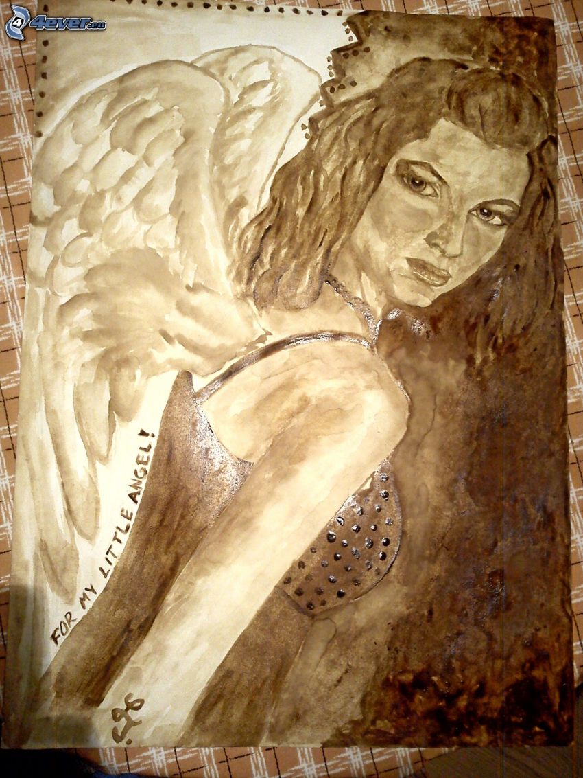 cartoon angel, portrait, painting