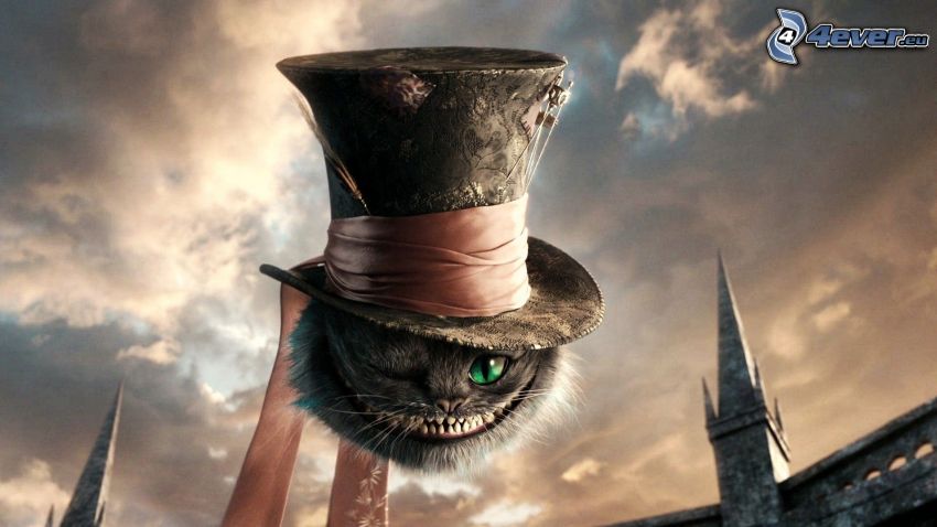 Alice in Wonderland, cartoon cat, hat