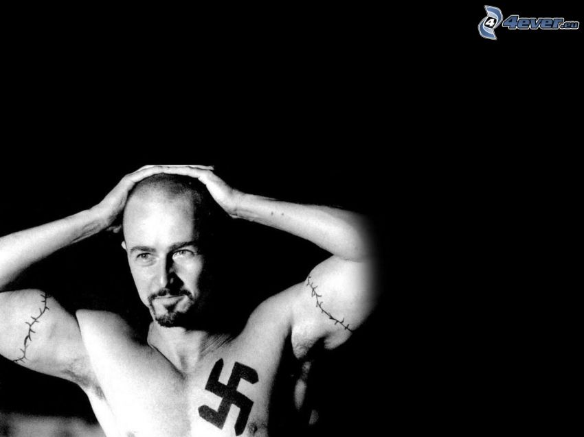 American History X, man with tattoo, swastika