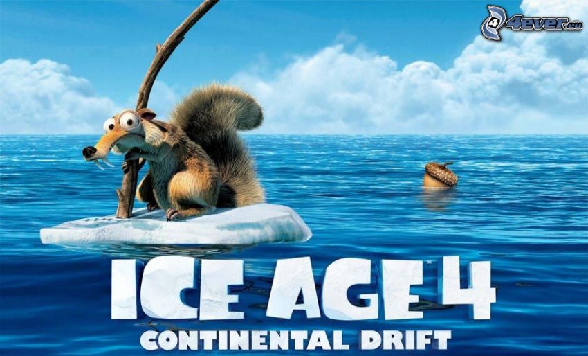 Ice Age 4, squirrel from the movie Ice Age, sea, clouds