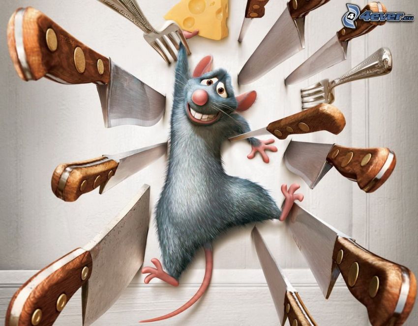 Remi, Ratatouille, knives, mouse, cheese