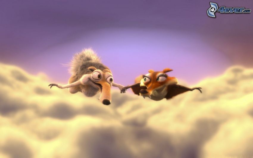 Scrat & Scratte, Ice Age 3, over the clouds