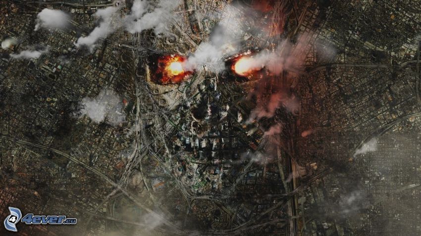 Terminator, city, skull