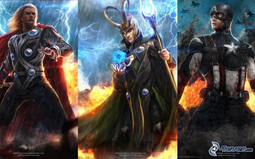 Thor, Loki, Captain America