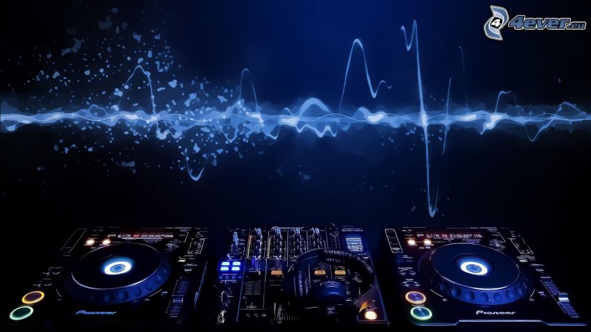 DJ console, speakers, headphones