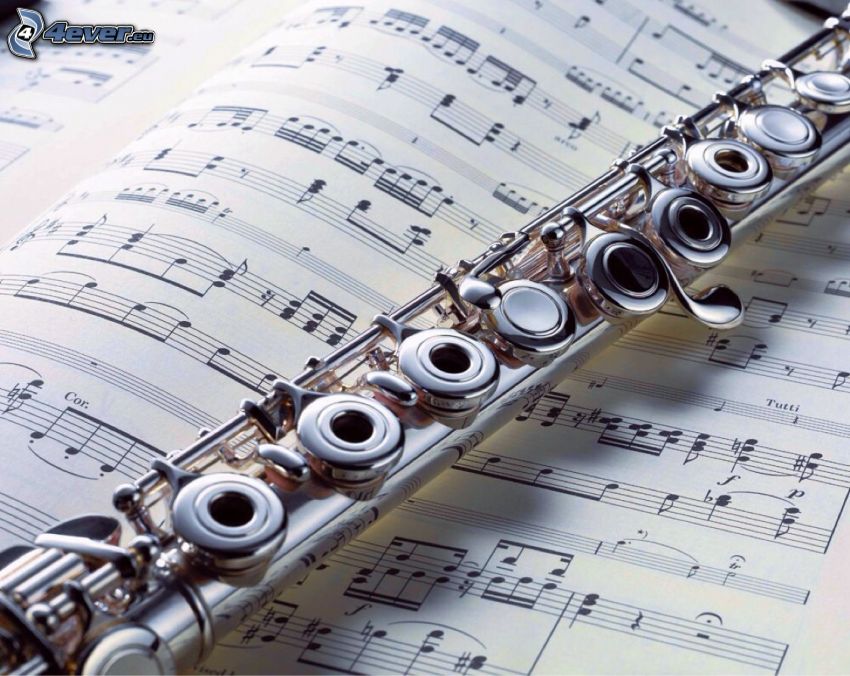 flute, sheet of music