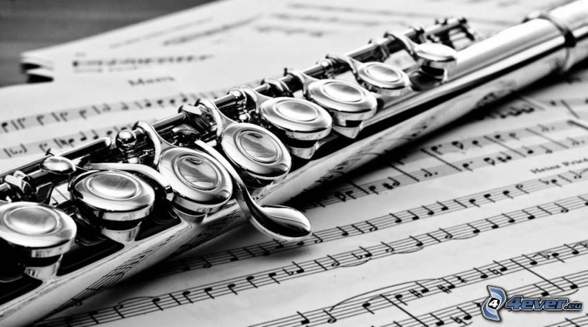 flute, sheet of music