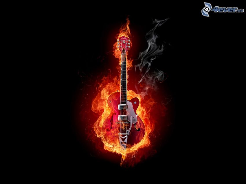 guitar in fire, electric guitar