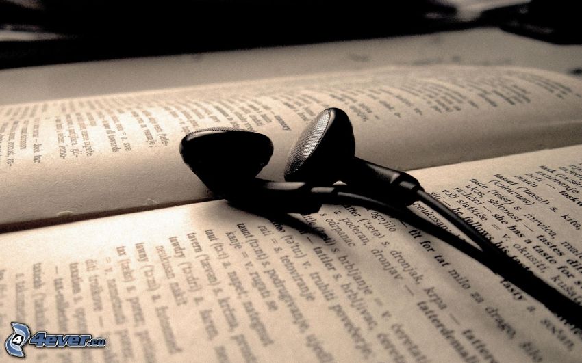 headphones, book