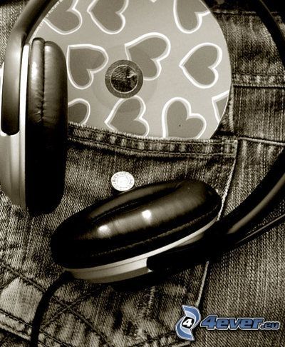 headphones, CD, bag, music, jeans, pants