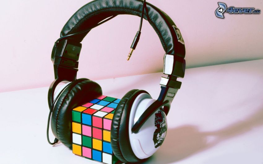 headphones, Rubik's cube