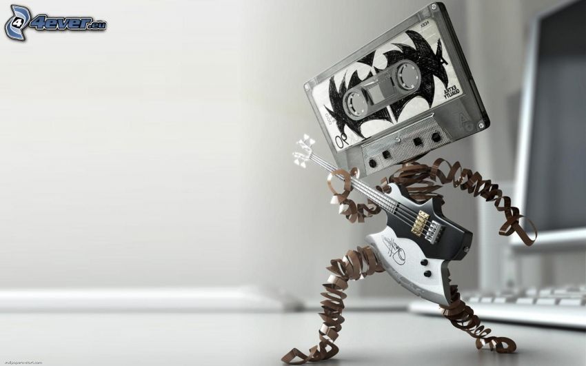 robot, cassette, guitar