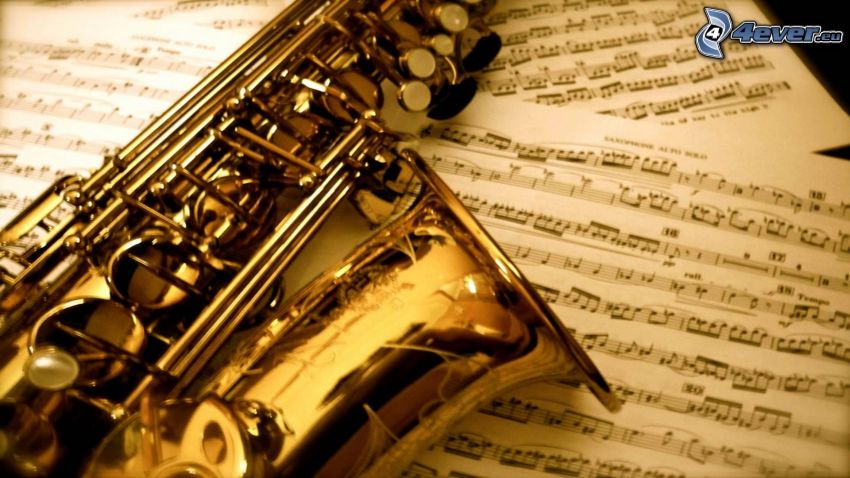 saxophone, sheet of music