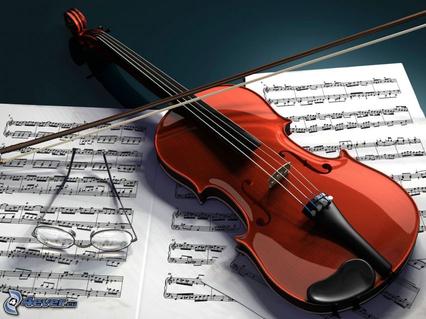 violin, sheet of music