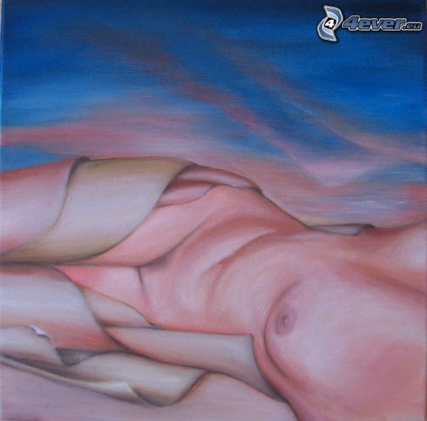 painted woman, breasts, exposed woman