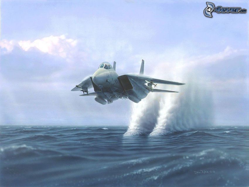 F-14 Tomcat, sea, waves