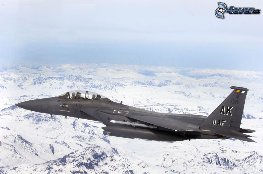 F-15E Strike Eagle, snowy mountains