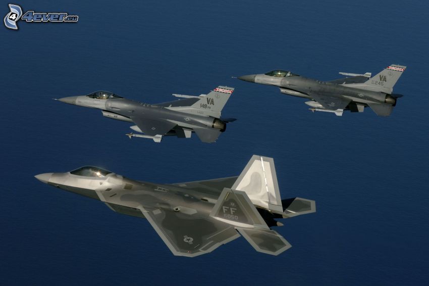 F-22 Raptor, a squadron of F-16
