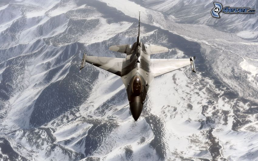 fighter, snowy mountains