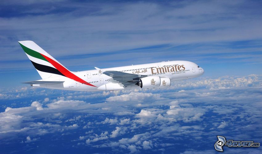 Airbus A380, Emirates, over the clouds